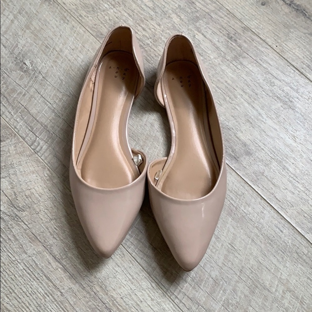 Nude Pleather Pointed Toe Flats